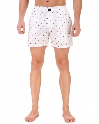 Shop Men's White All Over Pet Dog Printed Cotton Boxers-Front
