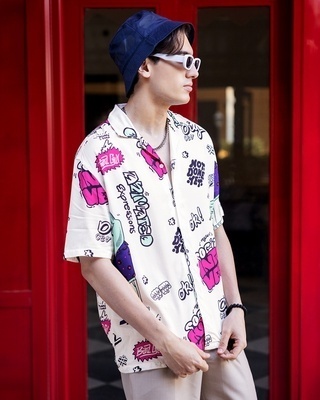 Shop Men's White All Over Printed Oversized Shirt-Front