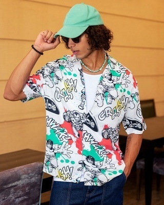 Shop Men's White All Over Printed Oversized Shirt-Front