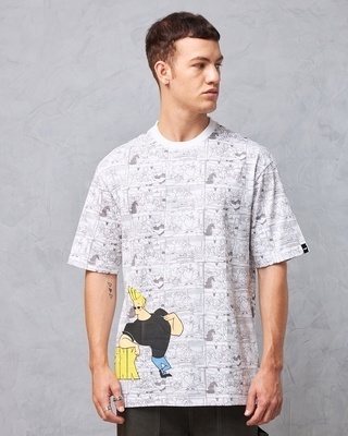 Shop Men's White All Over Printed Oversized T-shirt-Front