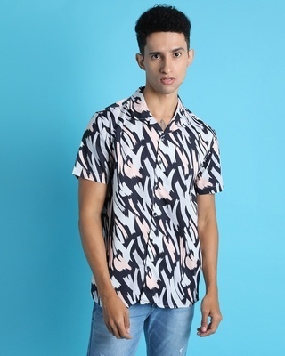 Shop Men's White & Blue All Over Printed Cotton Shirt-Front