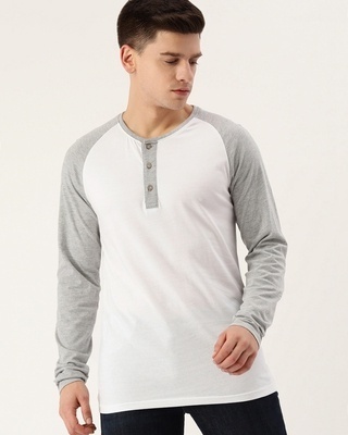 Shop Men's White & Grey Color Block Cotton T-shirt-Front