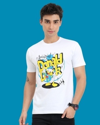Shop Men's White Donald Duck Happy Mode Graphic Printed T-shirt-Front