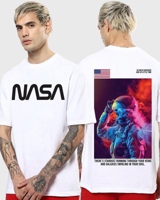 Shop Men's White Galactic Spectrum Graphic Printed Oversized T-shirt-Front