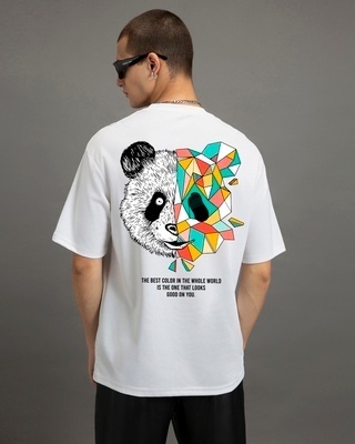 Shop Men's White Geo Panda Graphic Printed Oversized T-shirt-Front