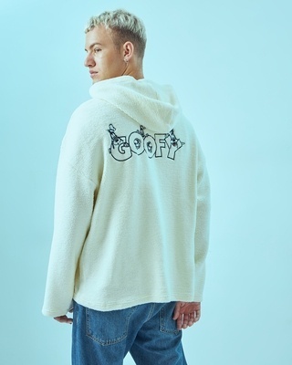 Shop Men's White Goofy Graphic Printed Oversized Hoodies-Front