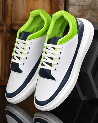 Shop Men's White & Green Color Block Lace-Ups Sneakers-Front