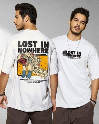 Shop Men's White Lost in Nowhere Graphic Printed Oversized T-shirt-Front