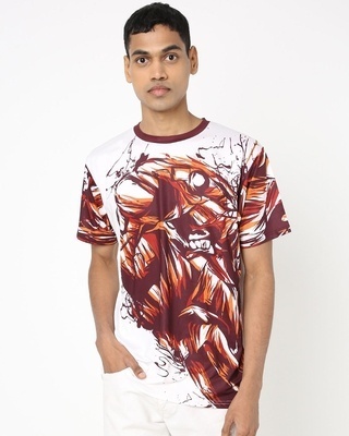 Shop Men's White & Maroon Motocross Graphic Printed T-shirt-Front