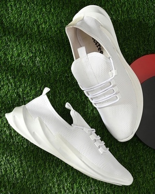 Shop Men's White Mesh Lace-Ups Sneakers-Front