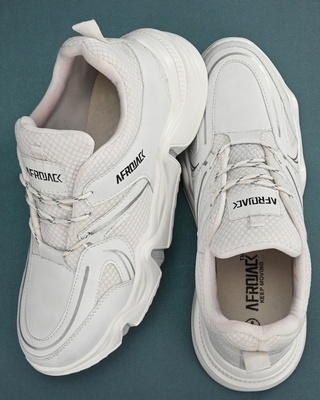 Shop Men's White Mesh Lace-Ups Sports Shoes-Front