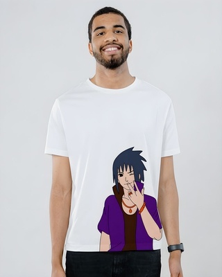 Shop Men's White Naruto Sasuke Graphic Printed T-shirt-Front