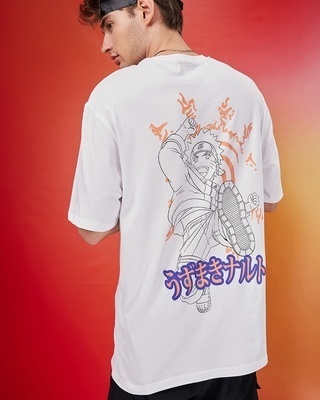Shop Men's White Naruto Uzumaki Graphic Printed Oversized T-shirt-Front