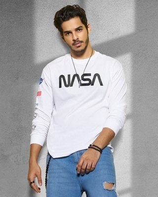Shop Men's White NASA Badge Typography Oversized T-shirt-Front