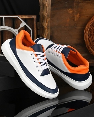 Shop Men's White & Orange Color Block Lace-Ups Sneakers-Front
