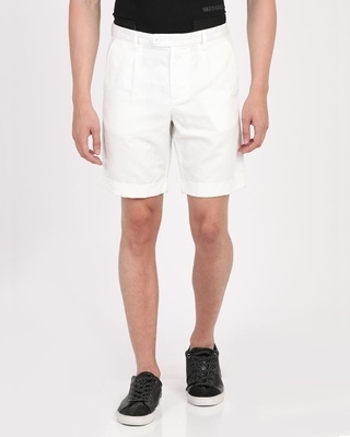 Shop Men's White Slim Fit Cotton Shorts-Front