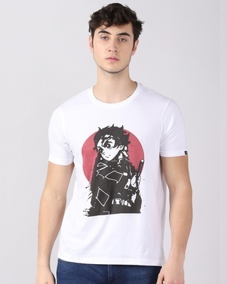 Shop Men's White Tanjiro Demon Slayer Graphic Printed T-shirt-Front