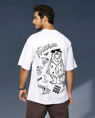 Shop Men's White The Flintstones Graphic Printed Oversized T-shirt-Front
