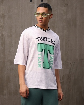 Shop Men's White Turtles Jersey Graphic Printed Oversized T-shirt-Front