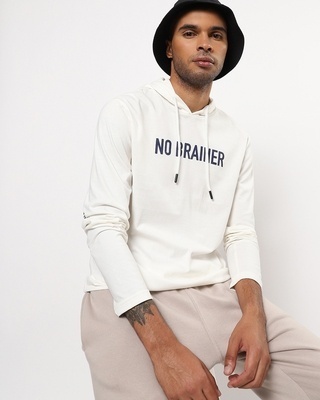 Shop Men's White Typography Hoodie T-shirt-Front