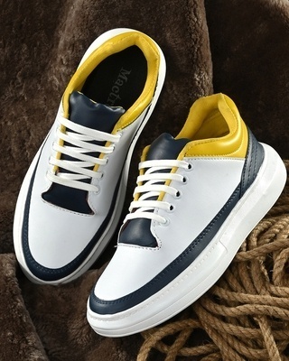 Shop Men's White & Yellow Color Block Lace-Ups Sneakers-Front