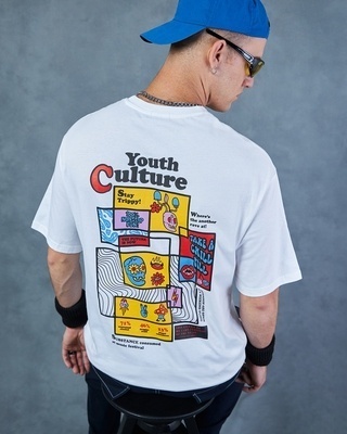 Shop Men's White Youth Culture Graphic Printed Oversized T-shirt-Front