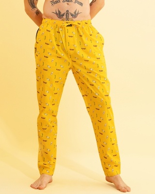 Shop Men's Yellow All Over Skateboards Printed Slim Fit Pyjamas-Front
