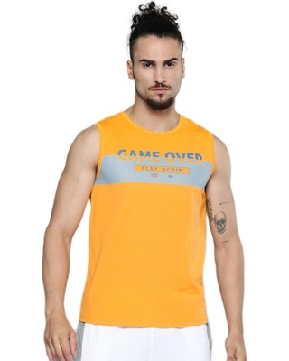 Shop Men's Yellow Game Over Typography Slim Fit T-shirt-Front