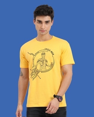 Shop Men's Yellow Spider Man Graphic Printed T-shirt-Front