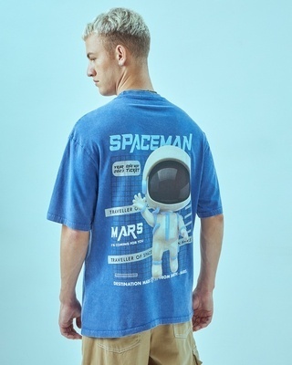 Shop Men's Blue Spaceman Graphic Printed Oversized T-shirt-Front