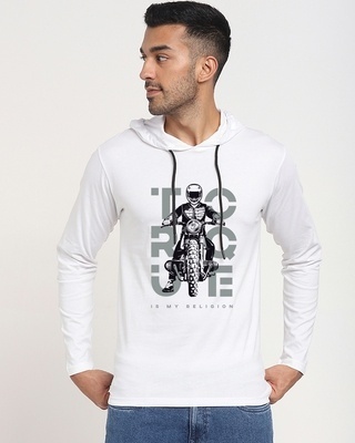Shop Men's White Torque Graphic Printed Oversized Hoodie T-shirt-Front