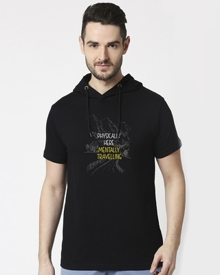 Shop Men's Black Mentally Travelling Graphic Printed Hoodie T-shirt-Front