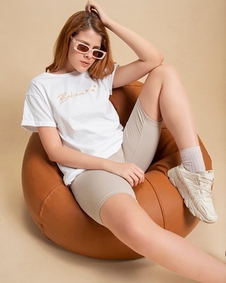 Shop Women's White Minimal Believe Typography Boyfriend T-shirt-Front