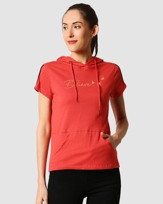 Shop Minimal Believe Half Sleeve Printed Hoodie T-Shirt-Front