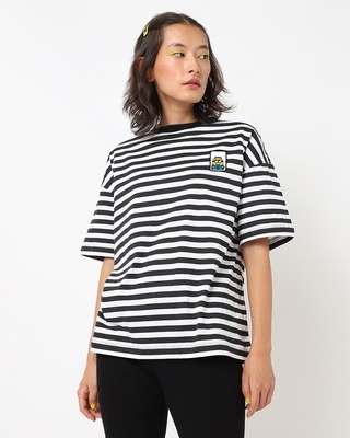 Shop Black Stripe Minion Relaxed Fit T-shirt-Front