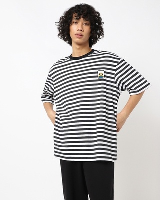 Shop Men's Black Stripe Minion Relaxed Fit T-shirt-Front