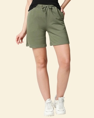 Shop Moss Green Basic Shorts-Front