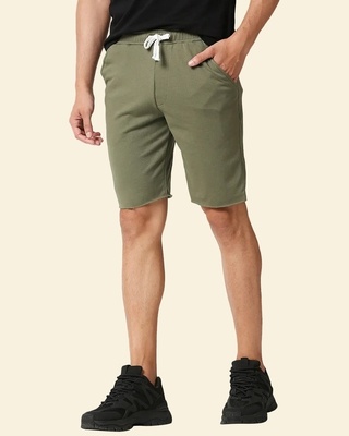 Shop Moss Green Raw Hem Shorts-Front