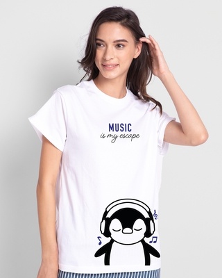 Shop Women's White Music Escape Printed Boyfriend T-shirt-Front