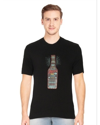 Shop Men's Black Stout Beer Print Cotton T-shirt-Front