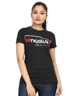 Shop Women's Blue Bengaluru Typography Cotton T-shirt-Front