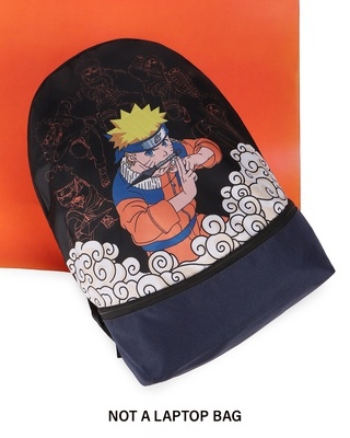 Shop Unisex Black Naruto Jutsu Printed Small Backpack-Front