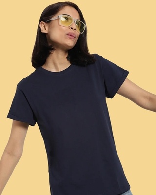 Shop Navy Blue Boyfriend T-Shirt-Front