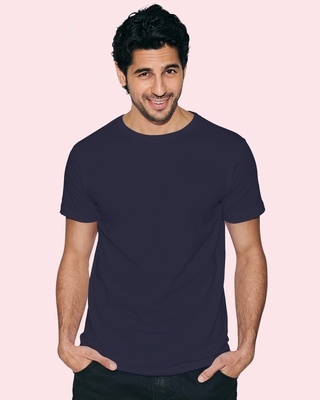 Shop Navy Blue Half Sleeve T-Shirt-Front