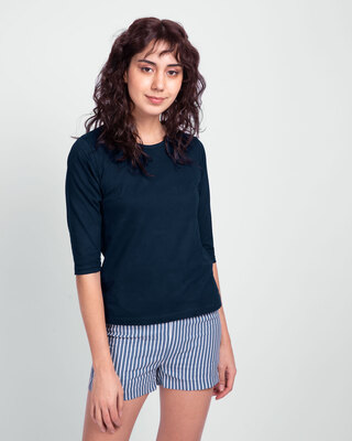 

Navy Blue Round Neck 3/4th Sleeve T-Shirt Women' Plain Round Neck 3/4 Sleeve T-Shirts Bewakoof.com