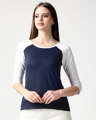 Shop Navy Blue-White 3/4th Sleeve Raglan T-Shirt-Front