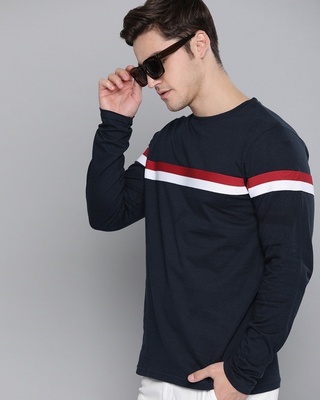 Shop Navy Solid Plain Half Sleeves T-Shirt-Front