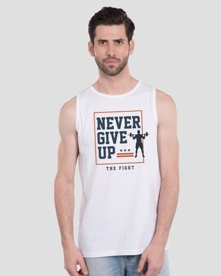 Shop Men's White Never Give Up Typography Vest-Front