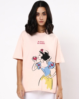 Shop Women's Pink No Prince, No Problem Graphic Printed Oversized T-shirt-Front