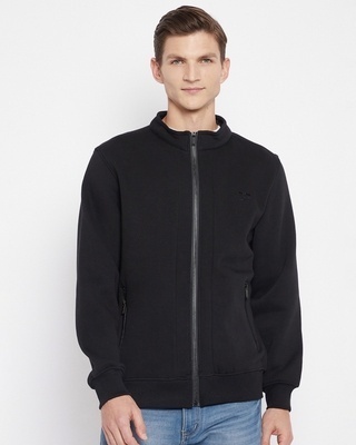 Shop Okane Men's Black Cotton Fleece Sweatshirt-Front